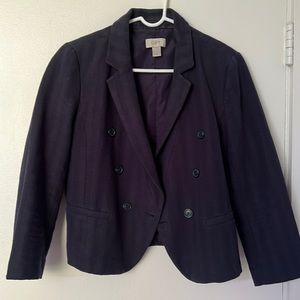 Linen look navy cropped blazer